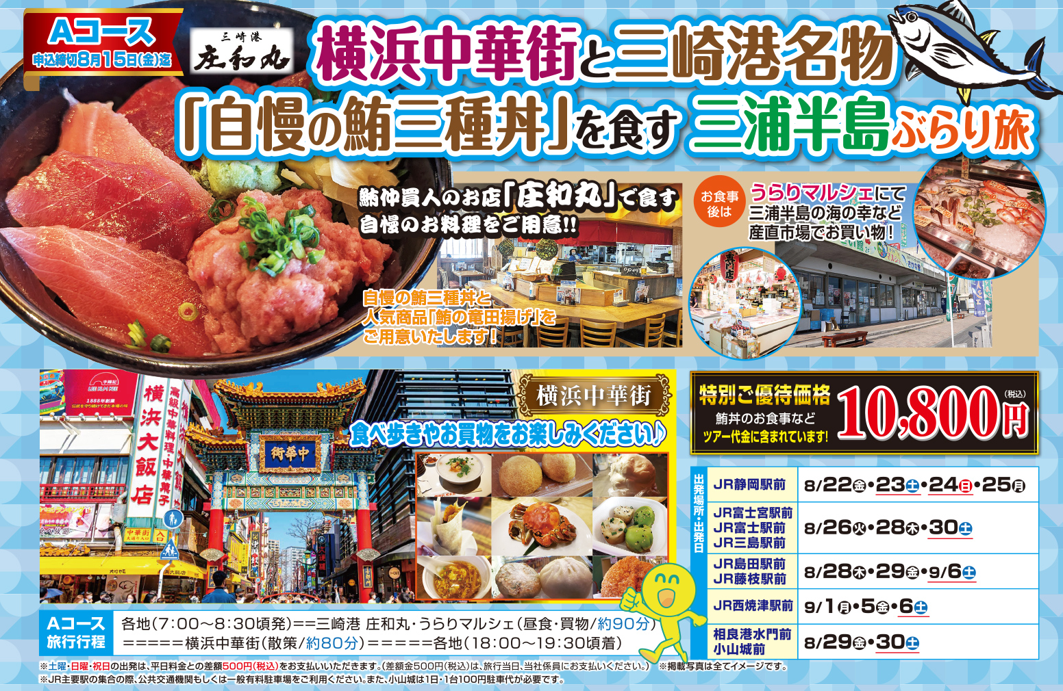 Aコース『横浜中華街と三崎港名物「自慢の鮪三種丼」を食す三浦半島ぶらり旅』