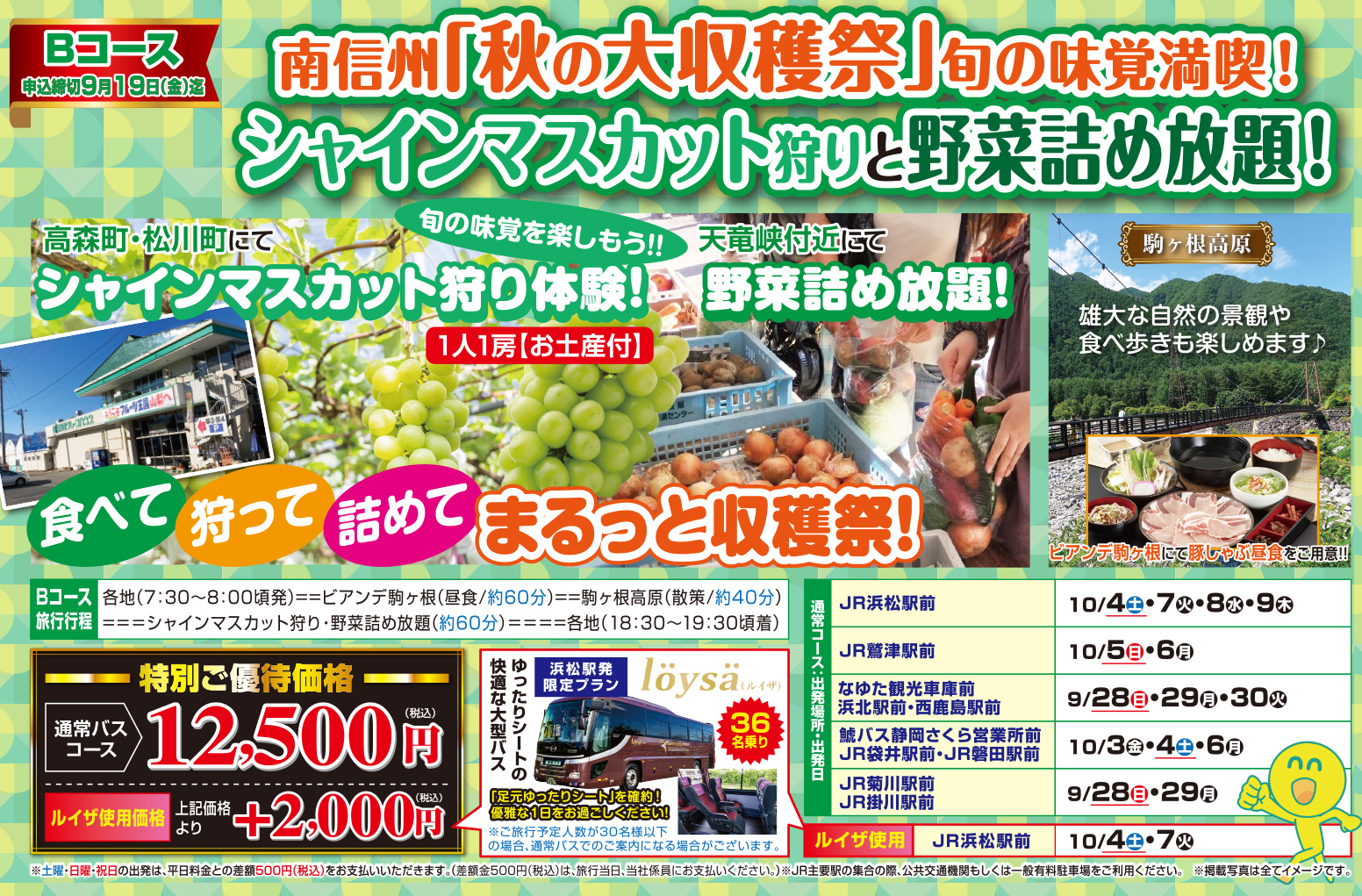 Bコース『南信州「秋の大収穫祭」味覚満喫！シャインマスカット狩りと野菜詰め放題！』