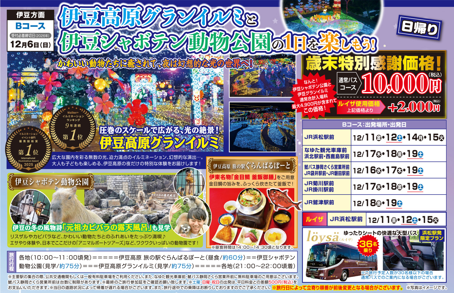 Bコース『伊豆高原グランイルミと伊豆シャボテン動物公園の1日を楽しもう！』